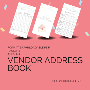 Downloadable PDF Digital Wedding Vendor Address Book